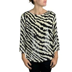 JEANETTE FOR ST. MARTIN 1985 VINTAGE ZEBRA SILK SEQUIN EMBELLISHED EVENING TUNIC